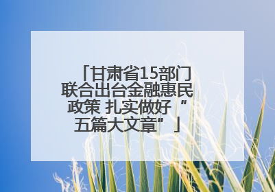 甘肃省15部门联合出台金融惠民政策 扎实做好“五篇大文章”