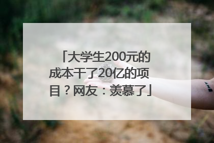 大学生200元的成本干了20亿的项目？网友：羡慕了